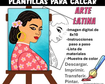 Latina Artística, Imprimible Plantillas para Calcar | Fiestas de paint & sip (Descarga instantánea)
