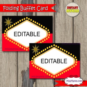 Tente de nourriture de casino, cartes de buffet imprimables, ensemble de 4, cartes alimentaires modifiables, cartes de tente de Las Vegas en téléchargement instantané, cartes de buffet, étiquettes alimentaires,