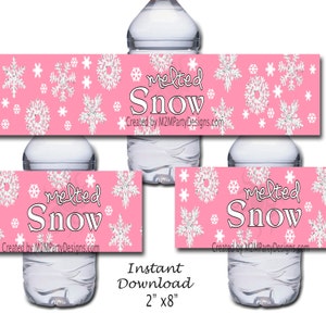 Melted Snow Water Bottle Labels | Printable | Instant Download | Winter Party| Christmas/ Pink Silver
