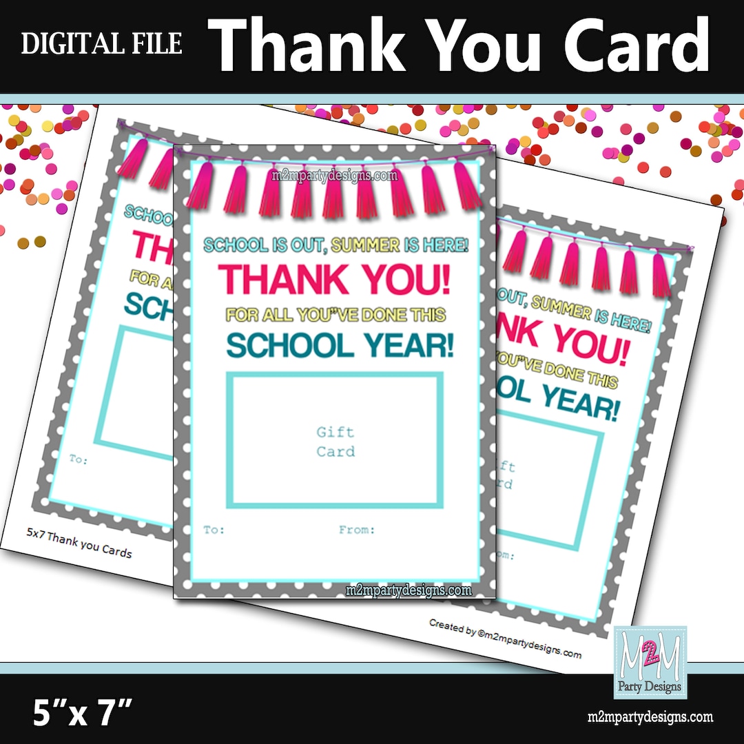 Printable Teacher Thank You Card: End of Year Gift Card (digital File ...