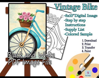 Spring Bicycle Paint Party | Vintage Bike with Roses DIY Acrylic Painting | Cottagecore Floral Basket | Beginner Friendly | Instant Download