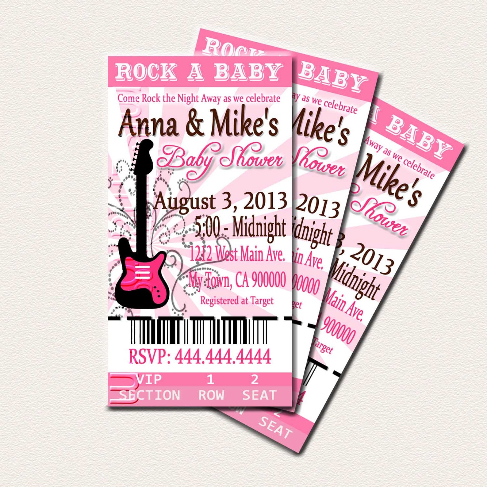 Rock and Roll Theme Baby Shower Printable Ticket Invitations Etsy