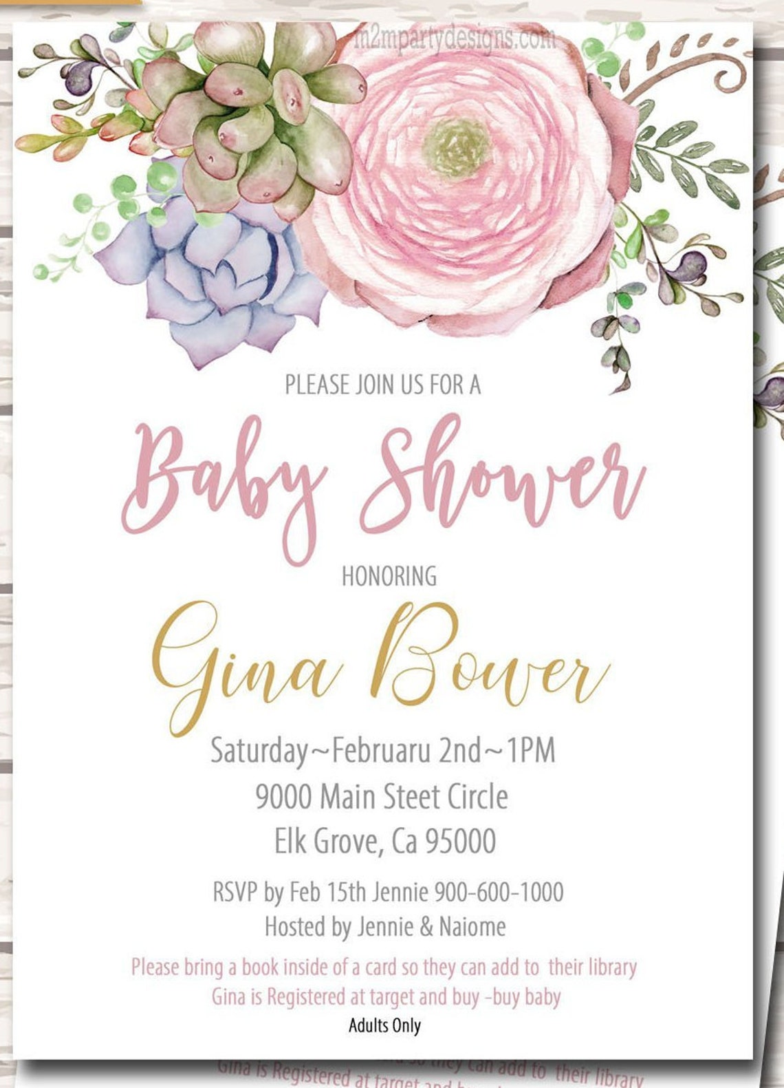Succulent Baby Shower Invitation Cactus Baby Shower Etsy