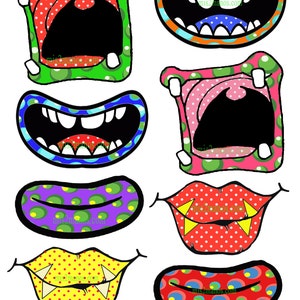 Monster Mouths Photo Props INSTANT DOWNLOAD  KIT Set of 8