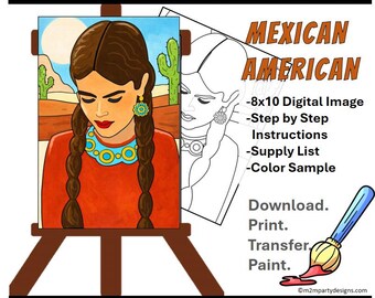 Arizona Desert Girl Paint Party | Mexican American Acrylic Painting Tutorial | Southwest Canva | DIY Paint Night | Instant Download Latina