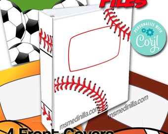 Sports Binder Covers: Baseball, Football, Basketball, Soccer (Editable Printable Set) (Instant Download)