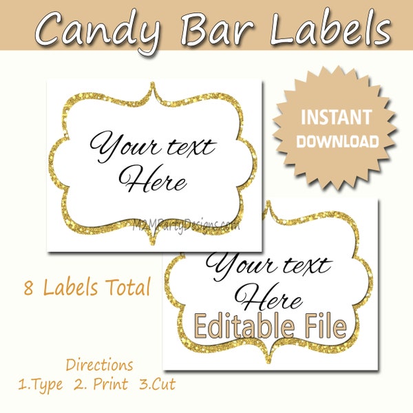 Candy Buffet Labels Purple, gold Print EDITABLE Card, Candy, Popcorn, Snack, Ice Cream, Cookie Buffet Labels, Instant Download