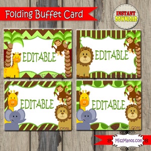 Tenda per cibo nella giungla, Topper per borse bomboniere, Carte buffet stampabili, Set di 4, Carte alimentari vuote, Download istantaneo