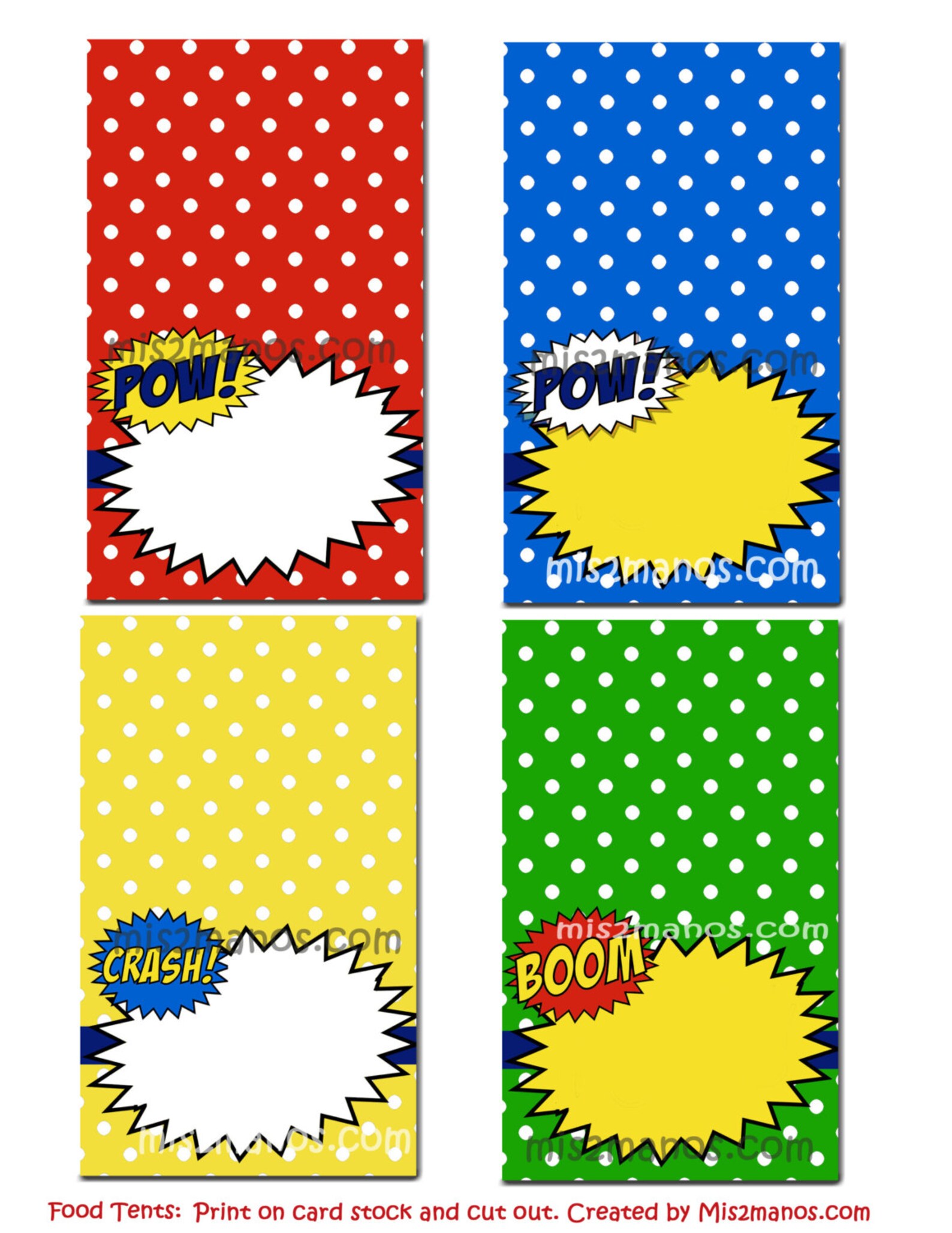Super Hero Food Tent Printable DIY Set of 4 Blank Superhero - Etsy