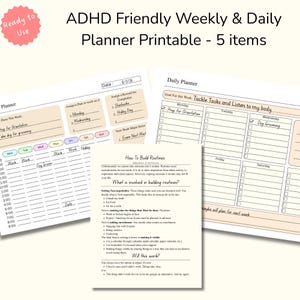 ADHD Weekly Planner Printable Landscape, Minimalist Weekly and Daily Schedule , Plus Build Routines Guide
