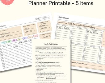 ADHD Weekly Planner Printable Landscape, Minimalist Weekly and Daily Schedule , Plus Build Routines Guide
