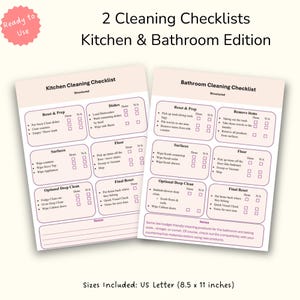 Lista di controllo per la pulizia di cucina e bagno (strutturata e sequenziata) stampabile per eventi aziendali.