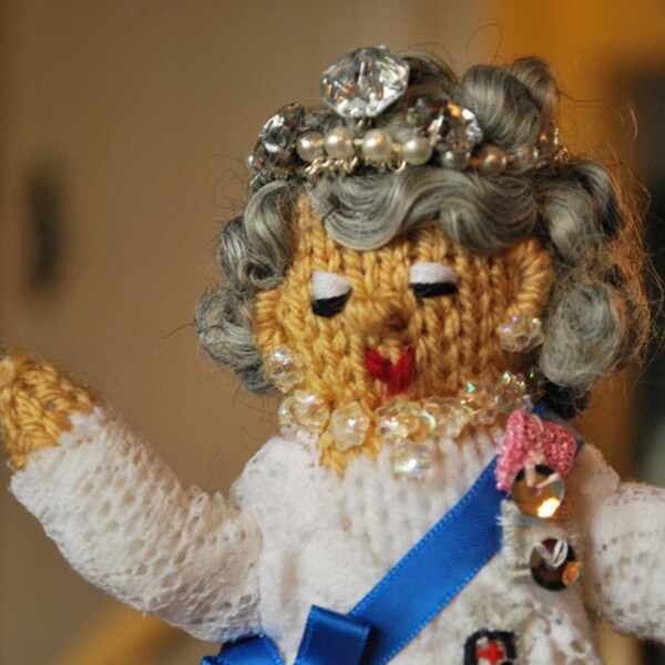 Queen Diamond Jubilee Doll, Hand Knitted, celebrating The Queen's Diamond Jubilee 2012