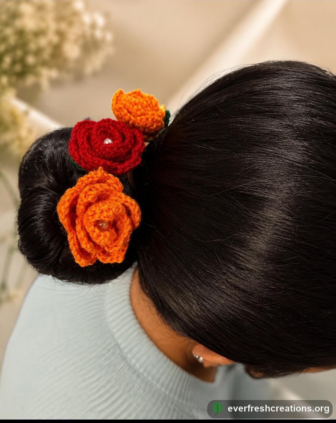 Ethnic Rose Bun Pins | Lightweight Cotton Hair Accessory | Indian Wedding Hairpin