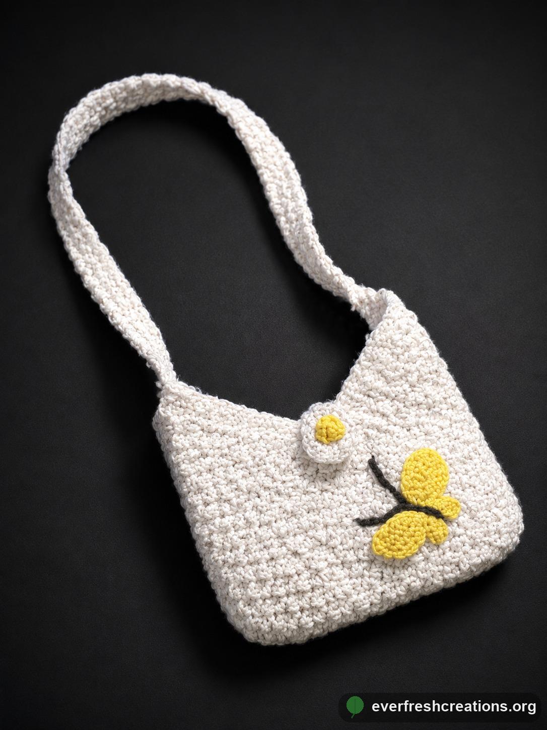 Hand-Crocheted Cotton Daisy Shoulder Bag | Cottagecore Butterfly Purse