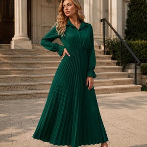 etsy green dress Pleated Size-Large