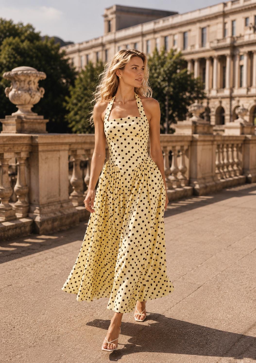 Brown Polka Dot Dress Maxi