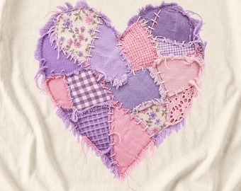 Comfort Colors Lavender Patchwork Heart Shirt, Quilt Heart Tee, Pastel Heart Valentine T-shirt, Valentines Day Heart Shirt Women
