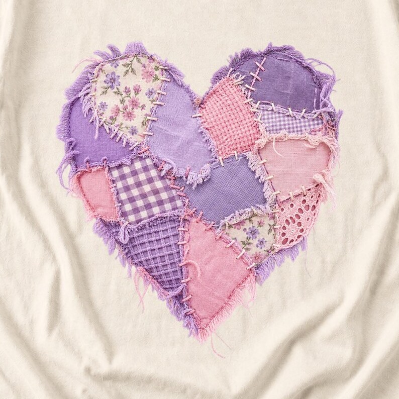 Comfort Colors Lavender Patchwork Heart Shirt, Quilt Heart Tee, Pastel Heart Valentine T-shirt, Valentines Day Heart Shirt Women