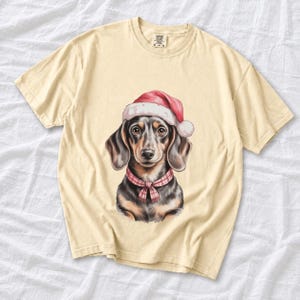 Comfort Colors Dachshund Santa Hat Shirt, Watercolor Doxie Christmas Tee, Dachshund Christmas T-shirt, Doxie Mom Holiday Shirt