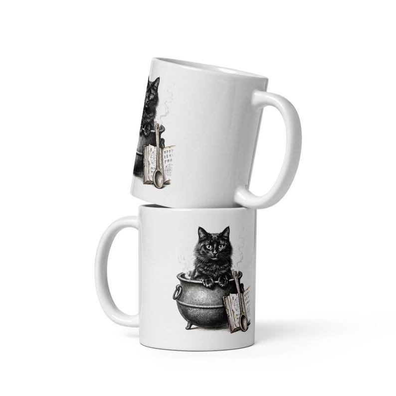 Black Cat Cauldron Ceramic Mug by AeroBeloved