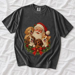 Comfort Colors Santa Puppies Christmas Shirt, Retro Santa Dog Tee, Christmas Dog Lover T-shirt, Dog Mom Santa Shirt Gift