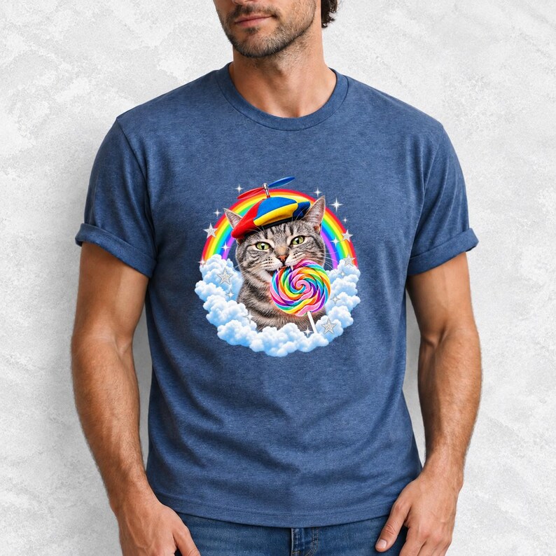 Rainbow Cat Lollipop Propeller Beanie Comfort Colors Shirt product mockup, image 14