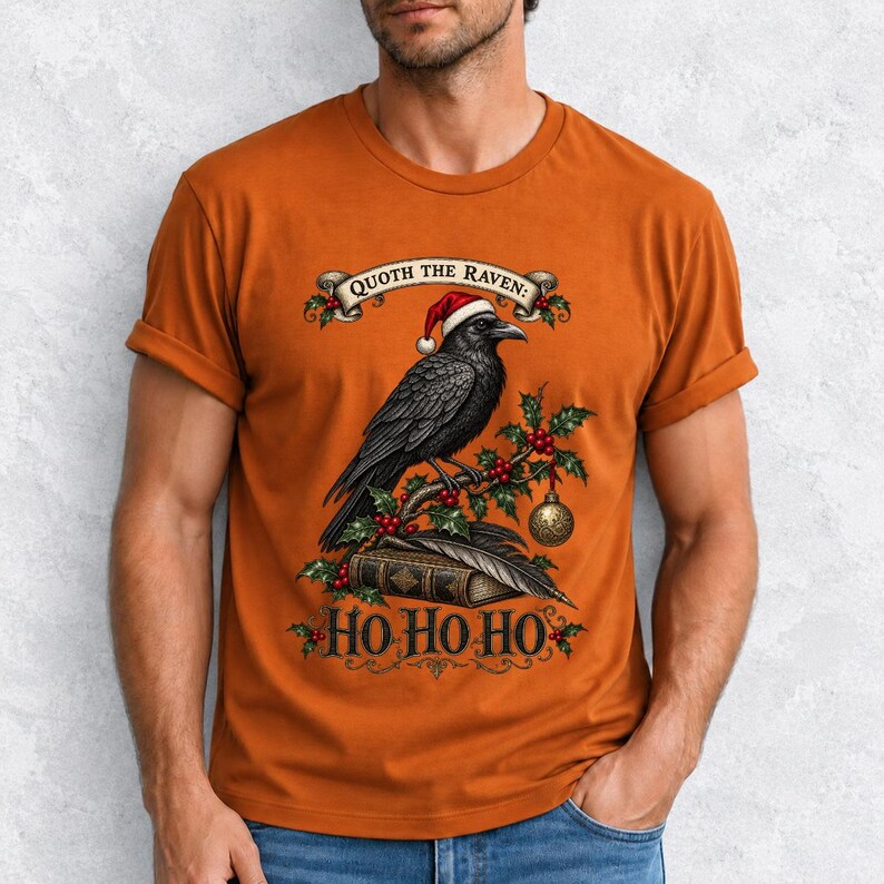 Ворон-гравюра с остролистом «Quoth the Raven: Ho Ho Ho»