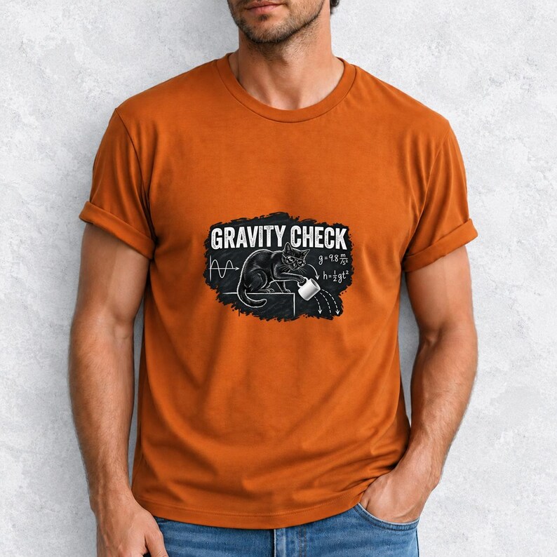 Gravity Check Black Cat Physics Comfort Colors Shirt product mockup, image 16