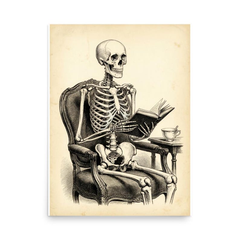 Skeleton Reading in Armchair Poster by AeroBeloved