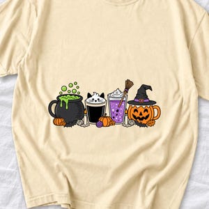 Halloween Coffee Shirt, Witchy Coffee Tee, Cat Latte Coffee T-shirt, Pumpkin Spice Coffee Tee, Coffee Lover Halloween Shirt