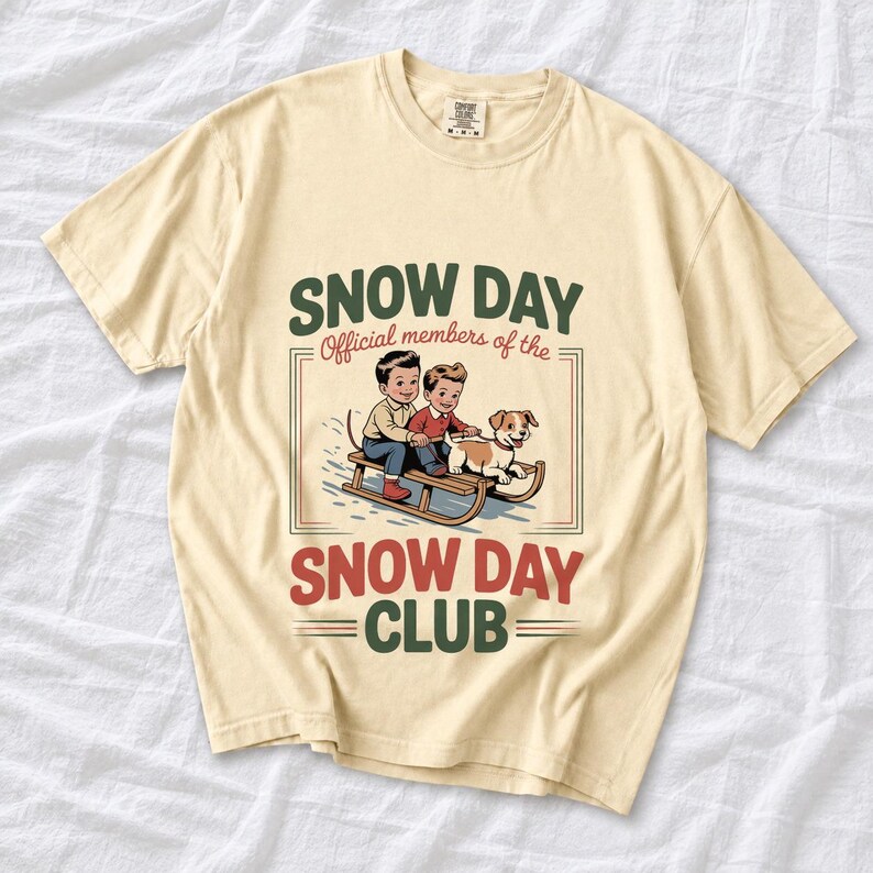 Comfort Colors Retro Snow Day Shirt, Snow Day Club Sled Tee, Retro Winter Sledding T-shirt, Christmas Snow Day Shirt, Winter Kids Sled Tee