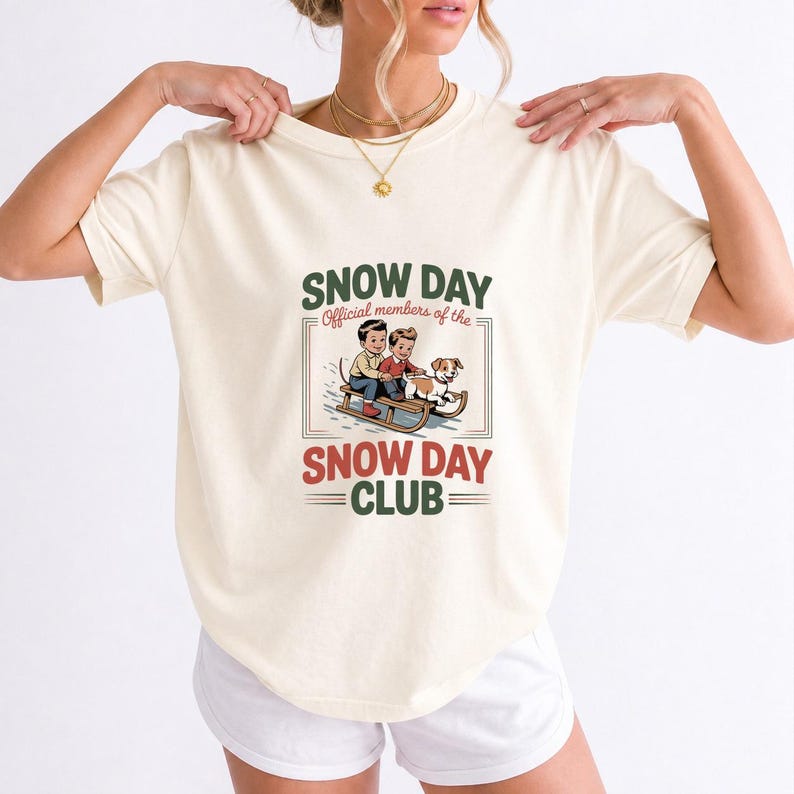 Comfort Colors Retro Snow Day Shirt, Snow Day Club Sled Tee, Retro Winter Sledding T-shirt, Christmas Snow Day Shirt, Winter Kids Sled Tee