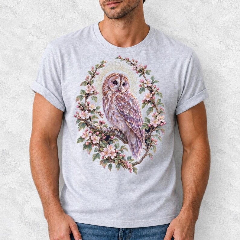 Tawny Owl Shirt, Floral Owl Tee, Comfort Colors Owl Lover T-shirt, Retro Wildflowers Owl Shirt, Women Owl Tee Gift image 17
