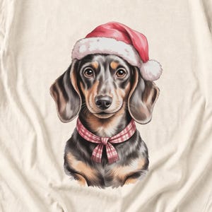 Comfort Colors Dachshund Santa Hat Shirt, Watercolor Doxie Christmas Tee, Dachshund Christmas T-shirt, Doxie Mom Holiday Shirt