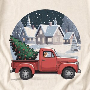 Comfort Colors Red Truck Christmas Tree Shirt, Retro Christmas Truck Tee, Snowy Village Red Truck T-shirt, Farmhouse Christmas Shirt