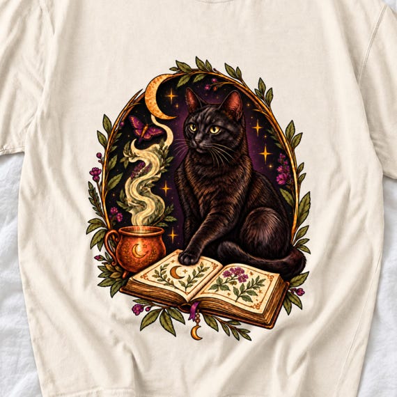 Black Cat Spellbook Shirt by AeroBeloved