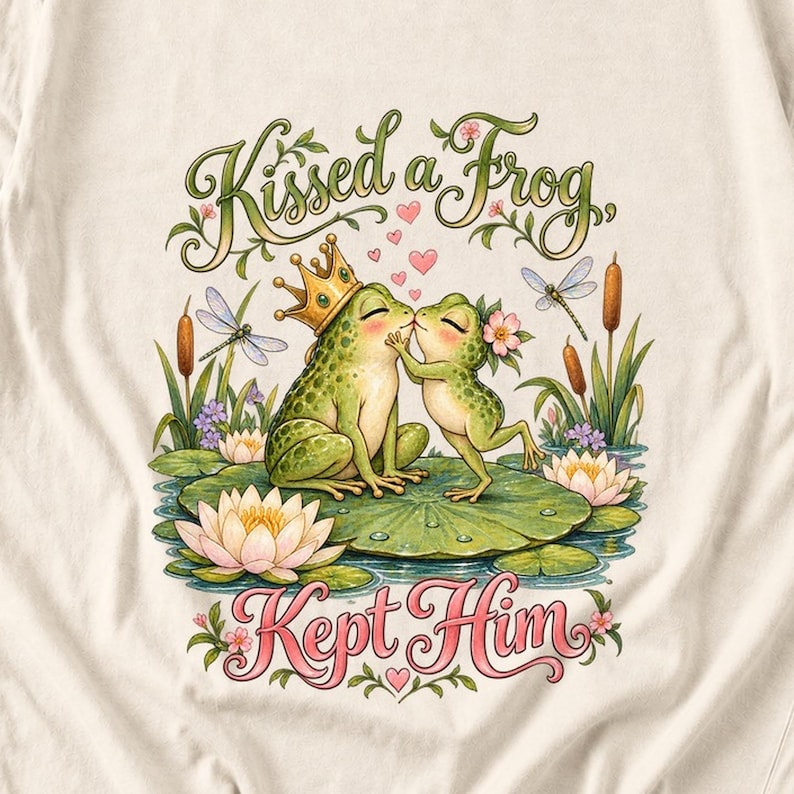 Comfort Colors Frog Couple Shirt, Kissed a Frog Kept Him Tee, Funny Frog Prince T-shirt, Cottagecore Frog Love Shirt, Women Frog Tee