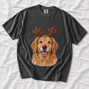 Comfort Colors Golden Retriever Christmas Shirt, Reindeer Golden Retriever Tee, Dog Christmas T-shirt, Golden Mom Holiday Shirt
