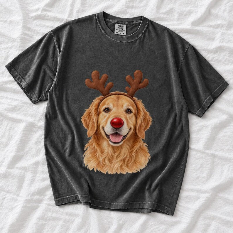 Comfort Colors Golden Retriever Christmas Shirt, Reindeer Golden Retriever Tee, Dog Christmas T-shirt, Golden Mom Holiday Shirt