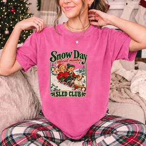 Comfort Colors Retro Snow Day Sled Club Shirt, Snow Day Official Member Tee, Retro Christmas Sled T-shirt, Winter Sledding Shirt