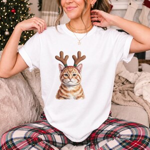 Comfort Colors Cat Reindeer Antlers Shirt, Orange Tabby Cat Christmas Tee, Grumpy Cat Reindeer T-shirt, Cat Mom Holiday Shirt, Cat Xmas Tee