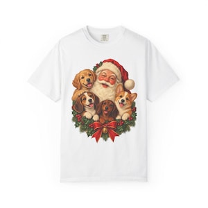Comfort Colors Santa Puppies Christmas Shirt, Retro Santa Dog Tee, Christmas Dog Lover T-shirt, Dog Mom Santa Shirt Gift — Printify product mockup