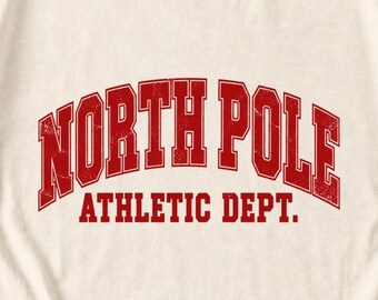 Comfort Colors North Pole Varsity Shirt, Athletic Christmas Varsity Tee, North Pole T-shirt, Xmas Varsity Tshirt, Santa Varsity Women Tee