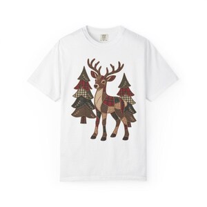 Comfort Colors Plaid Reindeer Christmas Shirt, Patchwork Reindeer Tee, Rustic Christmas Deer T-shirt, Farmhouse Reindeer Holiday Shirt — Printify product mockup