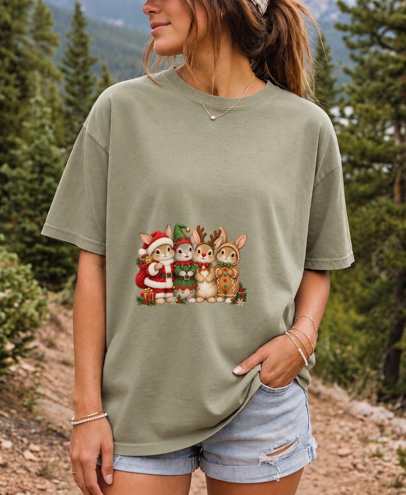 Comfort Colors Christmas Bunny Shirt, Cute Bunnies Santa Elf Tee, Bunny Lover Christmas T-shirt, Reindeer Rabbit Shirt, Xmas Bunny Tee