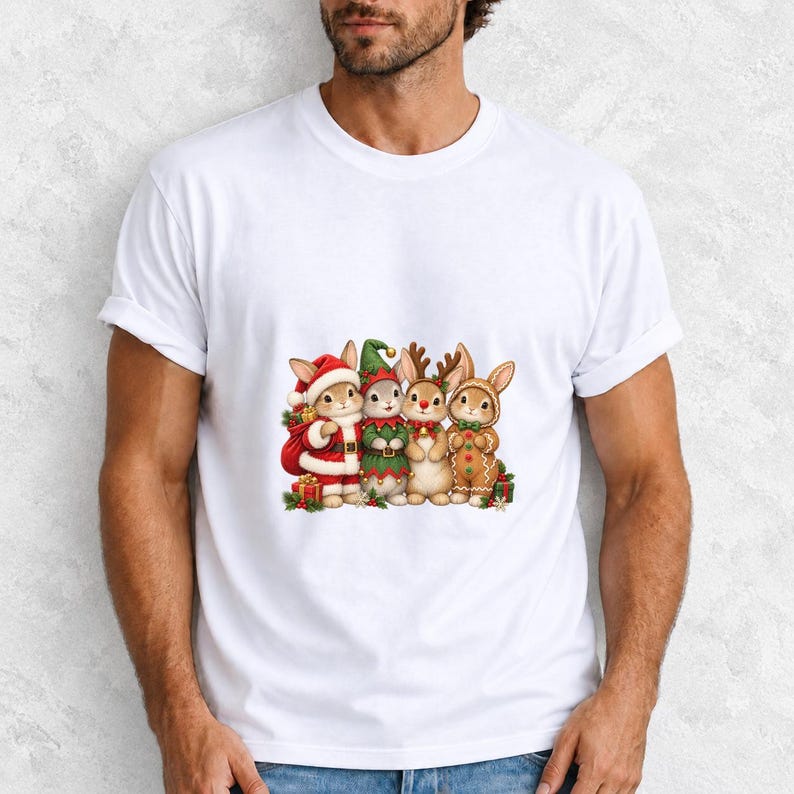 Comfort Colors Christmas Bunny Shirt, Cute Bunnies Santa Elf Tee, Bunny Lover Christmas T-shirt, Reindeer Rabbit Shirt, Xmas Bunny Tee