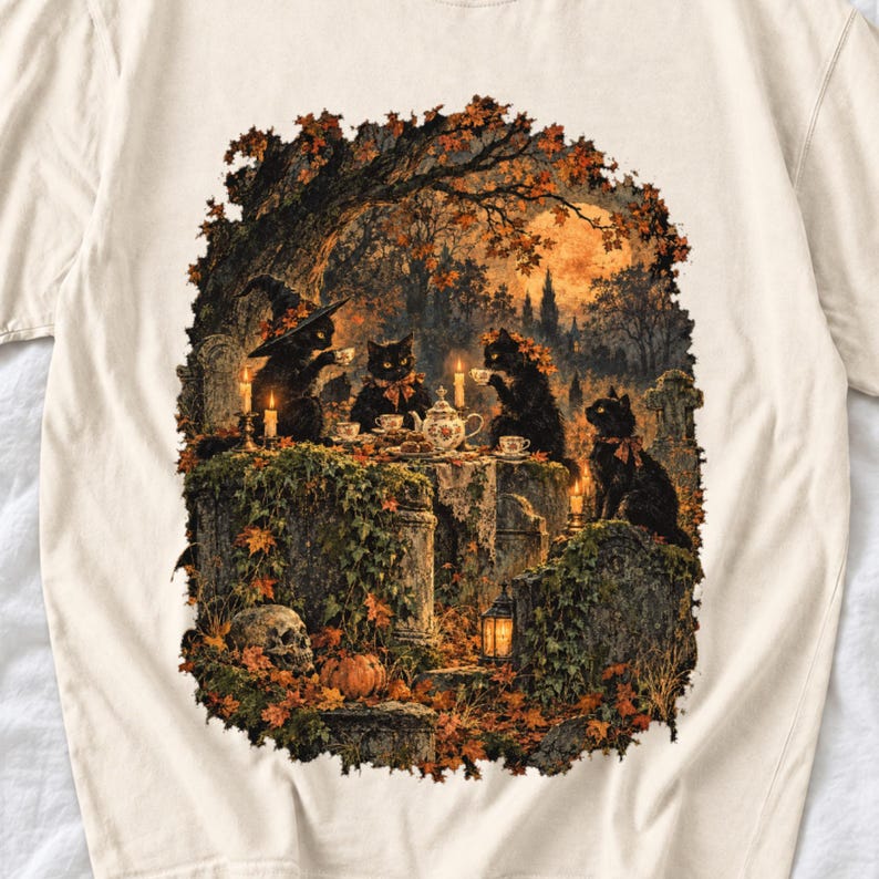 Black Cat Tea Party Shirt by AeroBeloved
