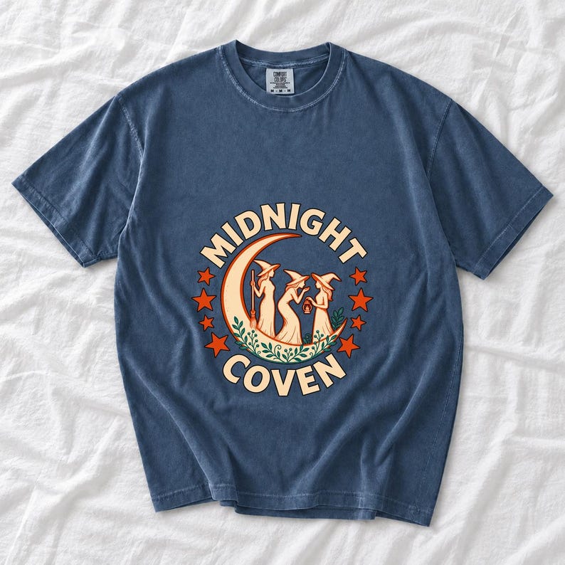 Midnight Coven Witch Shirt, Comfort Colors 1717 Crescent Moon Halloween Tee product mockup, image 6