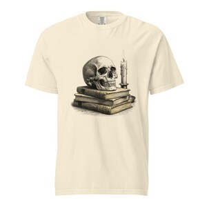 Memento Mori Skull Shirt, Skull and Candle Tee, Comfort Colors Skull Book Lover T-shirt, Gothic Vanitas Skull Shirt image 4